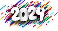 New Year 2024 paper numbers for calendar header on colorful background made of multicolored rounded lines