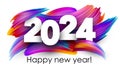 New Year 2024 paper numbers for calendar header on gradient background made of different color brush strokes Royalty Free Stock Photo