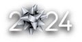 New Year 2024 paper numbers with silver foil bow for calendar header on white background