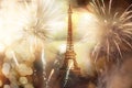 new year in Paris fireworks around Eiffel tower Royalty Free Stock Photo