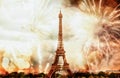 new year in Paris fireworks around Eiffel tower Royalty Free Stock Photo