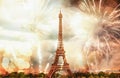 new year in Paris fireworks around Eiffel tower Royalty Free Stock Photo
