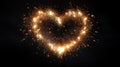 New year party burning sparkler heart shape on black background. Glowing holiday sparkling hand fireworks, love symbol Royalty Free Stock Photo