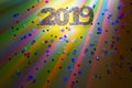 New year 2019 party colorful abstract background with lights and confetti