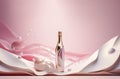 New Year party elegant background. Rose champagne bottle and glass with abstract shapes. Royalty Free Stock Photo