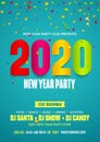 2020 New Year Party Flyer Design Decorated with Colorful Confetti and Event Details.