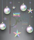 New year party invitation card with pearl colored christmas design elements.