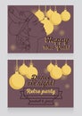 New year party invitation in retro style with beautiful flapper woman profile Royalty Free Stock Photo