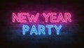 New Year party neon sign. purple glow. neon text. Night lighting on the wall. 3d render. Holiday background. Glam Royalty Free Stock Photo