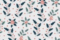 New year pattern With Holly Berry. Vector Background. Christmas seamless pattern for greeting cards, wrapping papers. Royalty Free Stock Photo