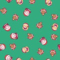 New Year pattern. santa claus, snow maiden, deer on a green background Royalty Free Stock Photo