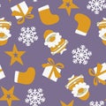 New year pattern - santa, star, gift, sock, yellow snowflake