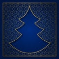 New Year patterned background with frame in Christmas tree shape Royalty Free Stock Photo