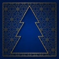 New Year patterned background with frame in Christmas tree shape Royalty Free Stock Photo