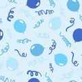 Blue Birthday Balloons and Party Streamers Seamless Repeat Design Royalty Free Stock Photo