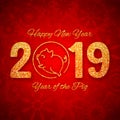 New year of the pig 2019 gold glitter design, chinese horoscope symbol, vector illustration