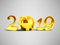 New Year 2019 pig year golden inscription front view 3d render o