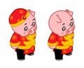 New year piggie birthday traditional kid wear costume chinese pig boy isometric character design vector illustration