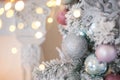 New Year pink and turquoise fur-tree decoration with balls and bowknots Royalty Free Stock Photo