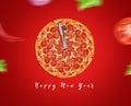 New Year Pizza Time concept. Celebration new year, pizza as clock Royalty Free Stock Photo
