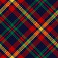 New Year plaid pattern in red, green, blue, yellow. Seamless Christmas herringbone dark textured checks graphic for tablecloth. Royalty Free Stock Photo