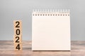 New Year plans for 2024, blank space on notepad. Start new year 2024 with goal plan, goal concept, action plan, strategy, business