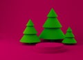 New year podium stage for product placement, minimal christmas trees on colorful background. 3d illustration Royalty Free Stock Photo