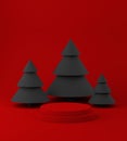 New year podium stage for product placement, minimal christmas trees on colorful background. 3d illustration Royalty Free Stock Photo