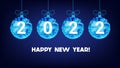 New Year polygonal balls. Happy New Years 2020. Background of beautiful dark blue night sky. Low poly