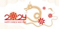 2024 New Year postcard, Chinese New Year greeting with wavy long Dragon