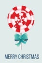 New Year postcard with round lollipop with turquoise bow. Vector