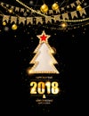 New year poster with a gold tree Royalty Free Stock Photo