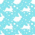 New Year rabbit pattern. New Year 2023 seamless background, textile, fabric design. Vector print with rabbits, hare