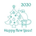 New year 2020 Rat mouse Christmas tree vector Royalty Free Stock Photo