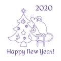 New year 2020 Rat mouse Christmas tree vector Royalty Free Stock Photo