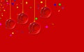 New year red background with Christmas balls. Bubbles inlaid with 2020 thin inscription. Happy design with embossed carved numbers