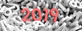 2019 New year. Red 2019 figures on white numbers background, banner. 3d illustration Royalty Free Stock Photo