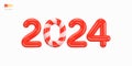 2024 New Year. Red glossy numbers with striped number 0. Isolation on white background. For 2024 New Year Card. Christmas Royalty Free Stock Photo