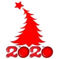 New Year 2020 - a red plain tree stands on red numbers