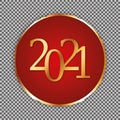 2021 New Year - red round button with gold frame on transparent background Royalty Free Stock Photo