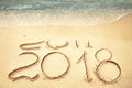 New Year 2018 replace 2017 on sea beach summer, New Year 2017 is coming concept. Closeup. Royalty Free Stock Photo