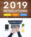 2019 new year resolution concepts with goal,plan,action text and male using computer laptop.Business success ideas Royalty Free Stock Photo