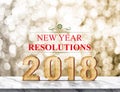 New year resolution 2018 3d rendering on marble table at gold