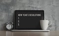 New Year resolutions, notes, goals, post, memo or action plan concept. Blank monitor for input text on laptop in workplace office Royalty Free Stock Photo