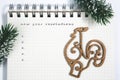 new year resolutions, open blank spiral notepad with wooden Royalty Free Stock Photo