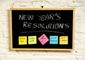 New Year resolutions or popular Goals and colorful sticky post its notes on chalk blackboard Royalty Free Stock Photo