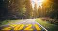 2021 New Year road trip travel and future vision concept . Royalty Free Stock Photo