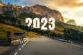 2023 New Year road trip travel and future vision concept . Royalty Free Stock Photo