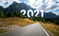 2021 New Year road trip travel and future vision concept . Royalty Free Stock Photo