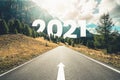 2021 New Year road trip travel and future vision concept . Royalty Free Stock Photo